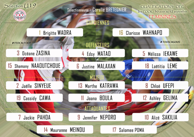 Qualifications OFC - U19 féminines / Le groupe des cagoues pour les Iles COOK (30 août - 12 sept.) Qualifications OFC - U19 féminines / Le groupe des cagoues pour les Iles COOK (30 août - 12 sept.)