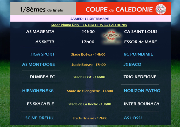1/8èmes de finale COUPE de CALEDONIE / Programme 1/8èmes de finale COUPE de CALEDONIE / Programme