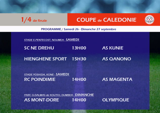 Les quarts de finale s'annoncent passionnants / Coupe de Calédonie - PROGRAMME Les quarts de finale s'annoncent passionnants / Coupe de Calédonie - PROGRAMME