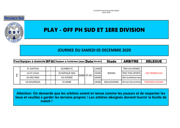 Un samedi football intense / Programme du week-end (Féminines - U15 - U18 - FUTSAL - PLAY OFF J2 - PH et 1ère Div SUD) Un samedi football intense / Programme du week-end (Féminines - U15 - U18 - FUTSAL - PLAY OFF J2 - PH et 1ère Div SUD)