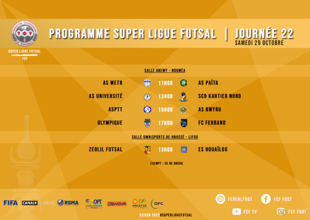"Der des Ders" pour la SUPER LIGUE FUTSAL 2022 | J22 = Programme / Classement + LIVE VIDEO (ce samedi 15H00)