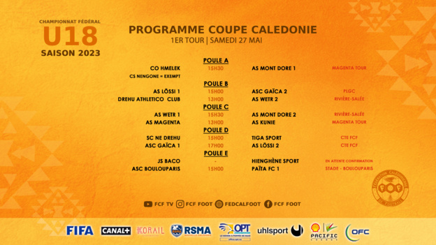 Les COUPES DE CALEDONIE JEUNES redémarrent | Programmes FCF - Coupes U15 et U18 (ce samedi) Les COUPES DE CALEDONIE JEUNES redémarrent | Programmes FCF - Coupes U15 et U18 (ce samedi)