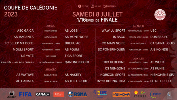 La programmation des 1/16ème de finale est connue | COUPE DE CALEDONIE