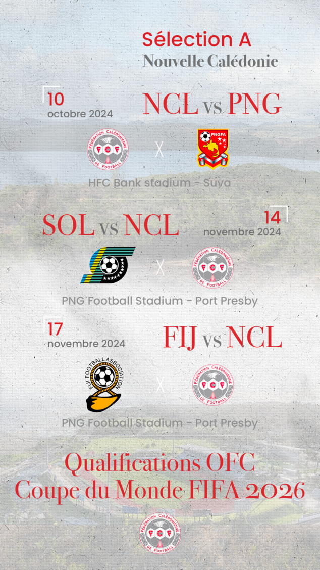 Coup d'envoi le 10 octobre face aux papous | SÉLECTION A de Nouvelle-Calédonie - Qualifications Coupe du Monde 2026 Coup d'envoi le 10 octobre face aux papous | SÉLECTION A de Nouvelle-Calédonie - Qualifications Coupe du Monde 2026