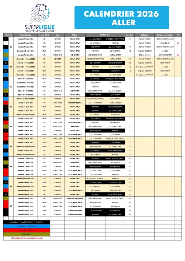CALENDRIER 2026 | SUPER LIGUE CALENDRIER 2026 | SUPER LIGUE