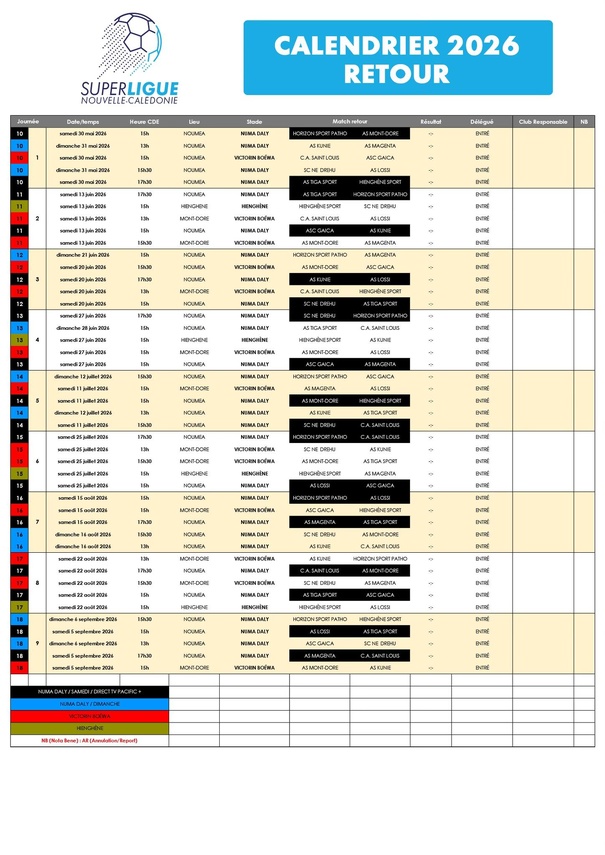 CALENDRIER 2026 | SUPER LIGUE CALENDRIER 2026 | SUPER LIGUE