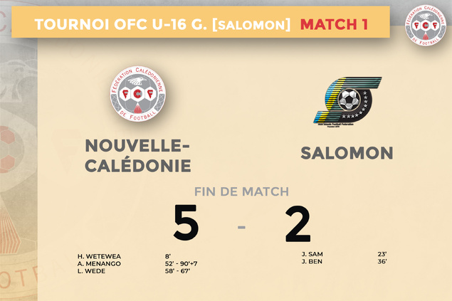 Succès crucial des U16 calédoniens en ouverture (5-2) | Tournoi OFC - U16 [garçons] = NCL 5 -  2 SALOMON