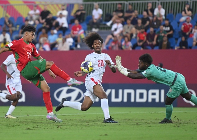 Nicolas KUTRAN - malgré plusieurs belles parades - n'aura rien pu faire face aux assauts marocains. Crédit Photo : FIFA