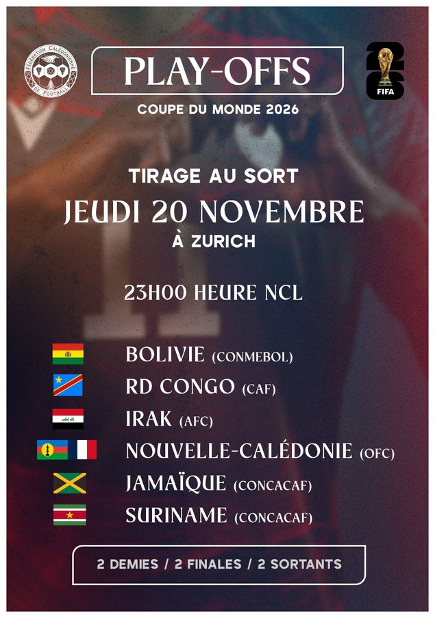 La CALÉDONIE jouera soit la JAMAÏQUE ou le SURINAME en demie [PLAY-OFFS COUPE DU MONDE] = TIRAGE ce JEUDI [23H00]