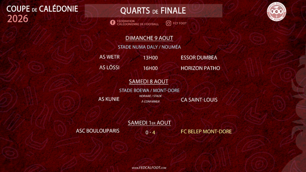 La suite des QUARTS de finale ces samedi 8 et dimanche 9 août | COUPE DE CALÉDONIE