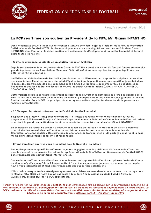 La FCF réaffirme son soutien au Président de la FIFA, Mr. Gianni INFANTINO | FIFA - FCF