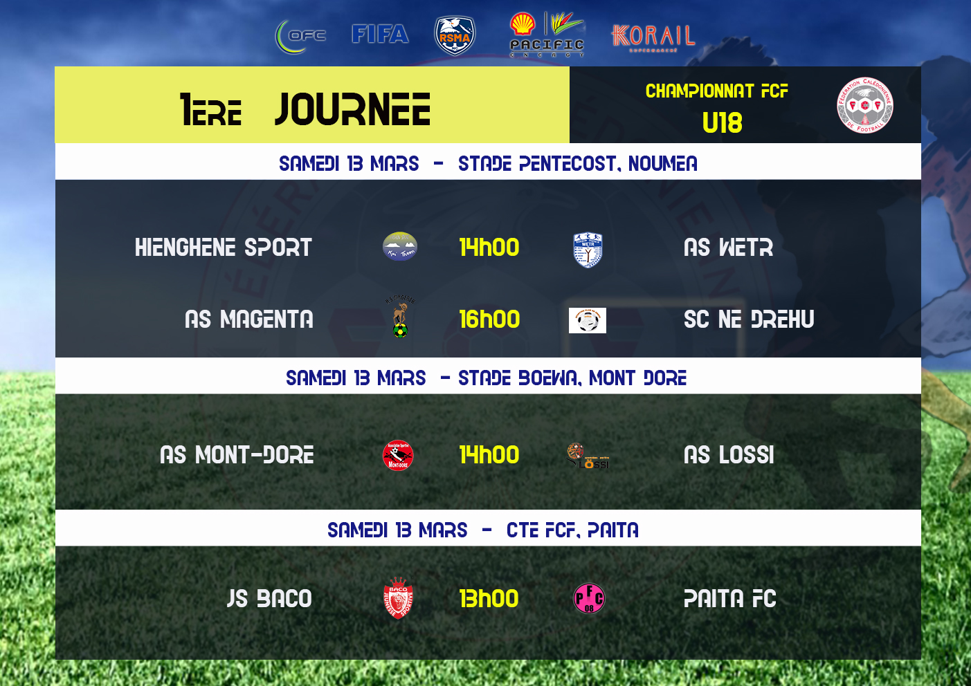 CHAMPIONNAT fédéral FCF U18 : calendrier officiel + Programme Journée 1