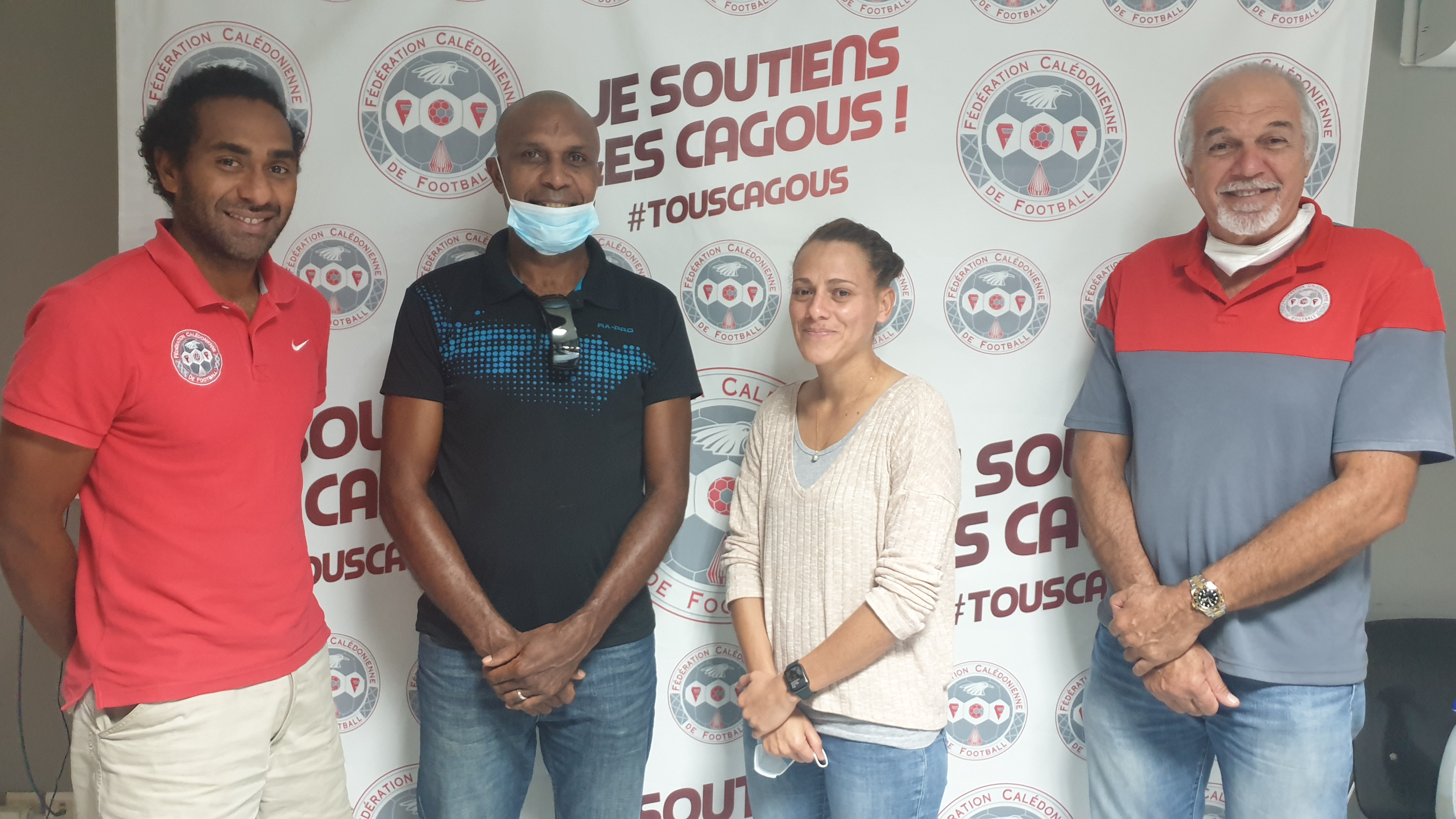 De gauche à droite : Dominique WACALIE (DTF) - Ramon DJAMALI  et Marjorie POUYE (Animateurs Techniques) - Gilles TAVERGEUX (Président de la FCF).
