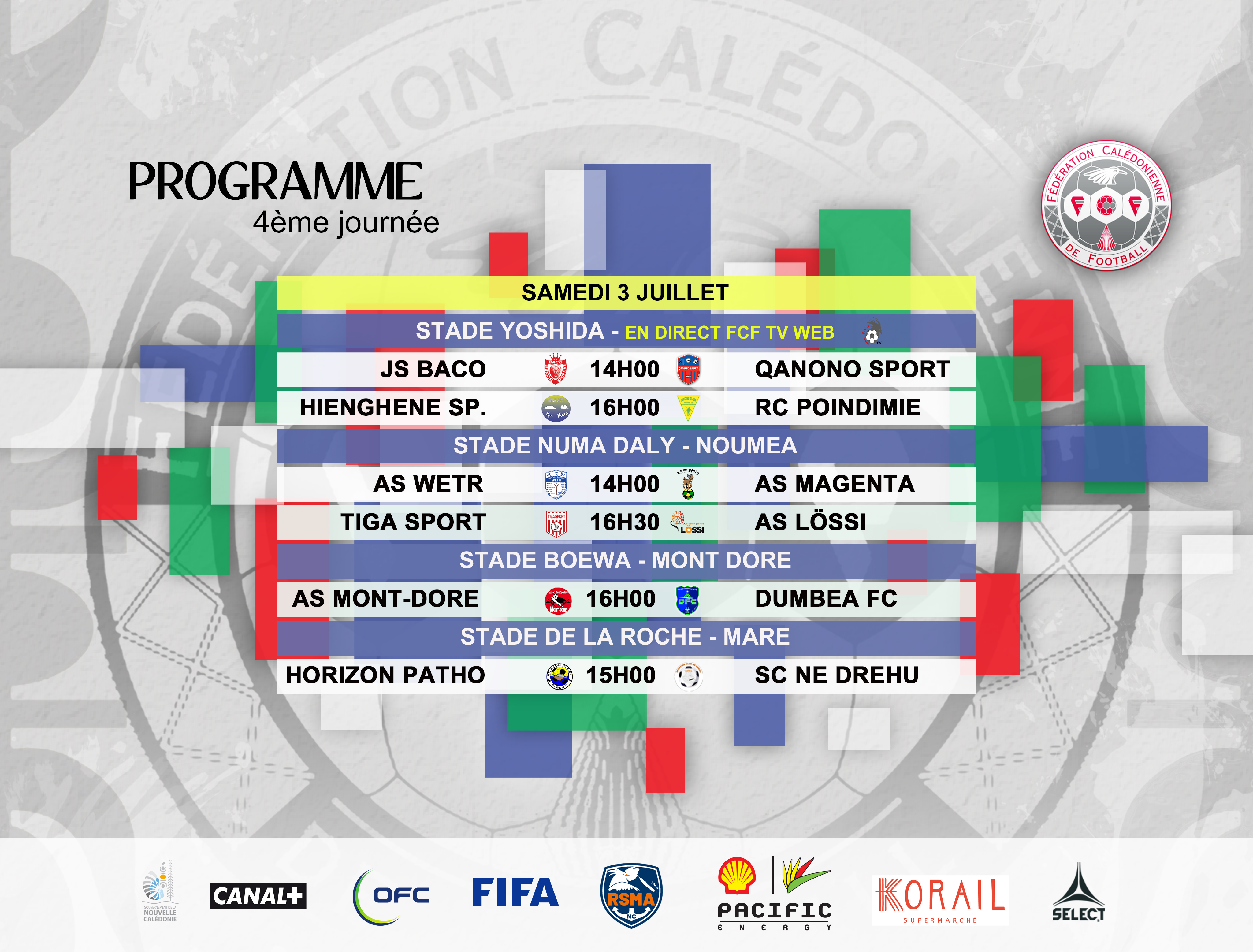 PROGRAMME du week-end / SUPER LIGUE (J4) - FUTSAL (J13) - U18 (Coupe)