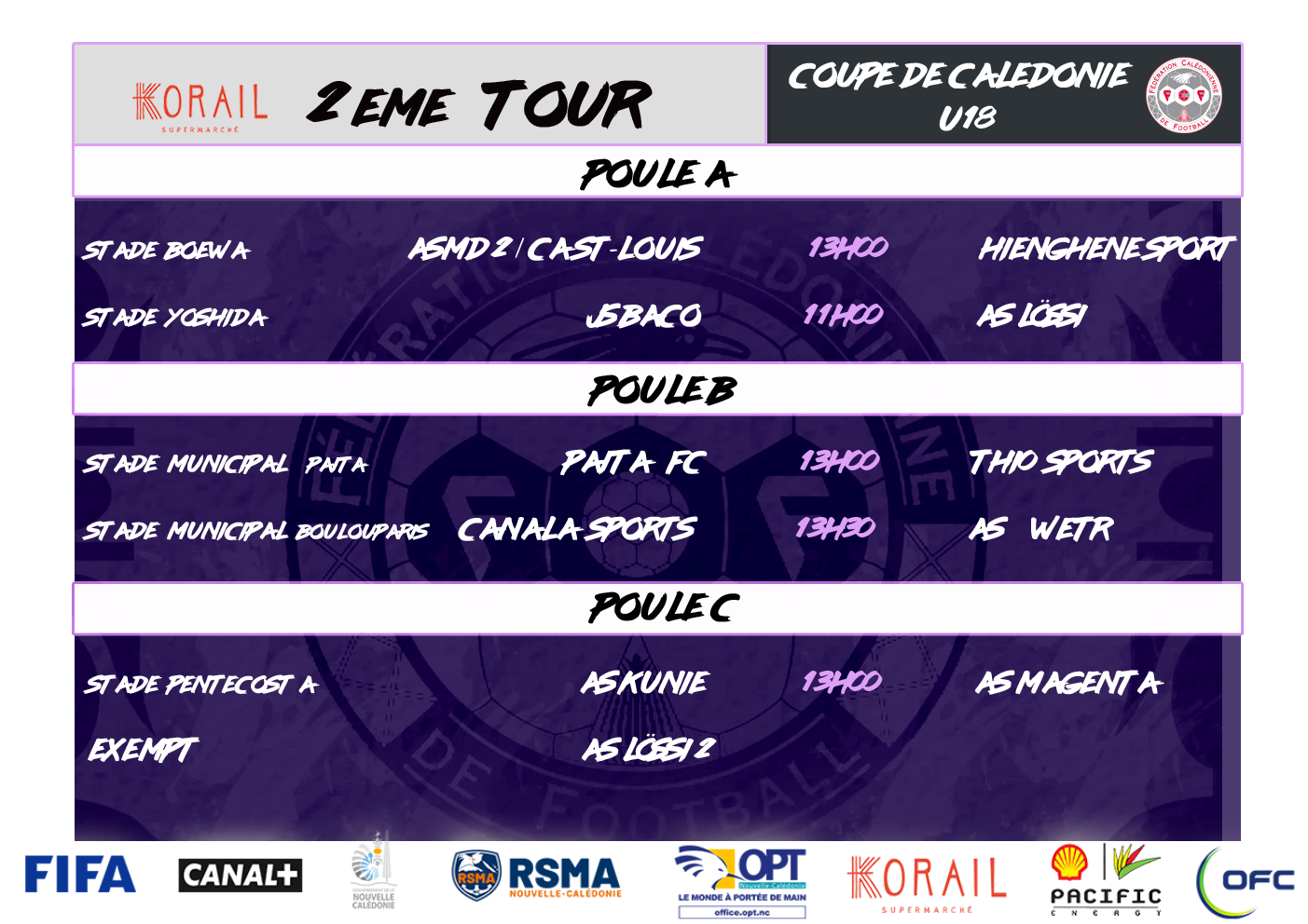PROGRAMME du week-end / SUPER LIGUE (J4) - FUTSAL (J13) - U18 (Coupe)