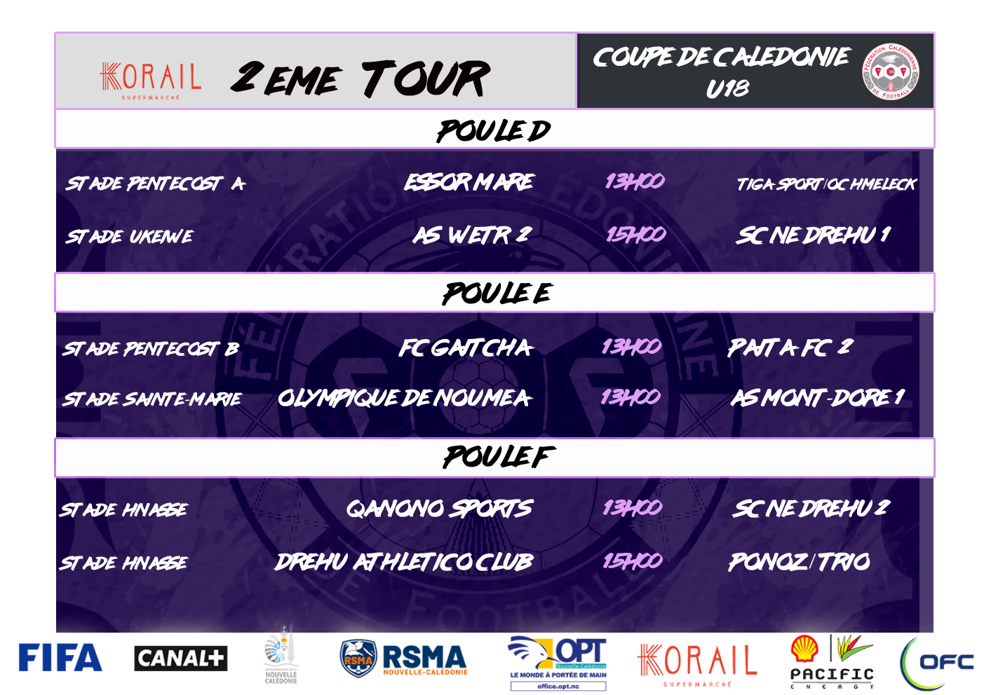 PROGRAMME du week-end / SUPER LIGUE (J4) - FUTSAL (J13) - U18 (Coupe)
