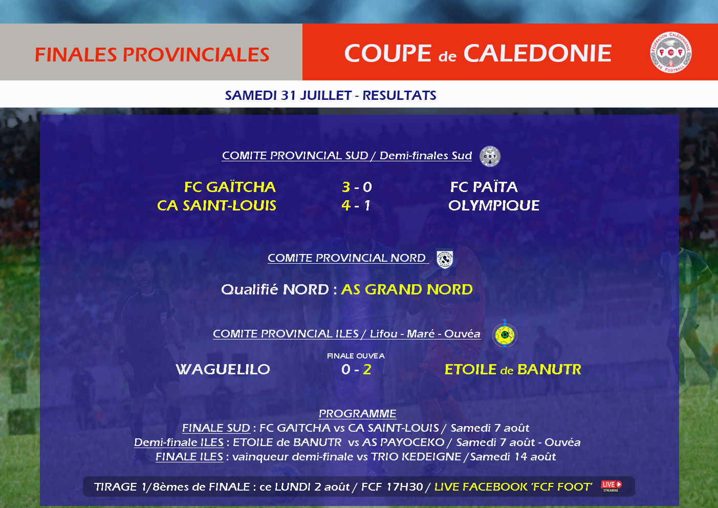 TIRAGES COUPES de CALEDONIE / Football à 11 + Futsal