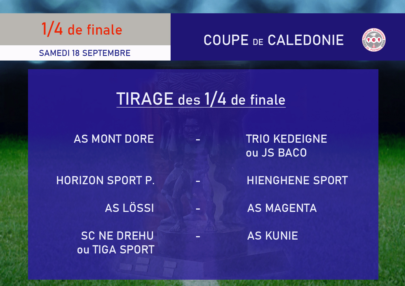 TIRAGE des 1/4 de finale - Coupe de Calédonie