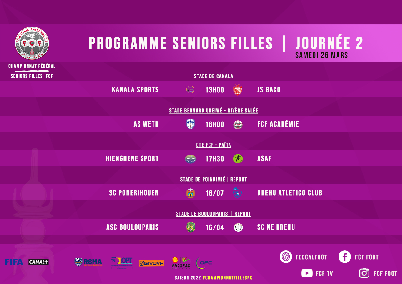 PROGRAMMES du WEEK-END / Championnats FCF