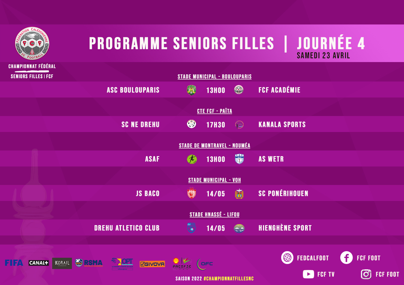 Programme du week-end : SUPER LIGUE FUTSAL - U18 et Filles seniors FCF