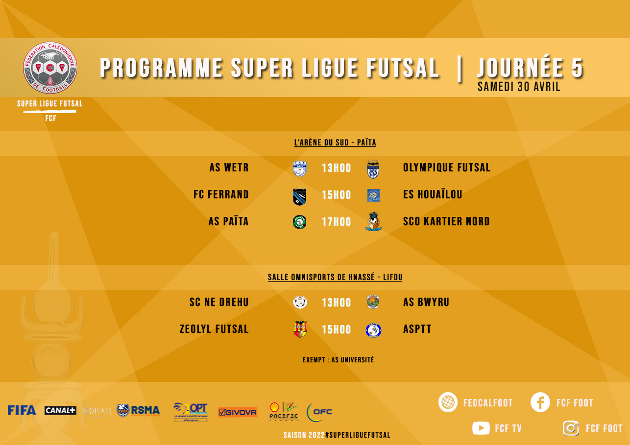 PROGRAMME complet du week-end | Super Ligue - Futsal - U18 fédéral - Coupe féminines 