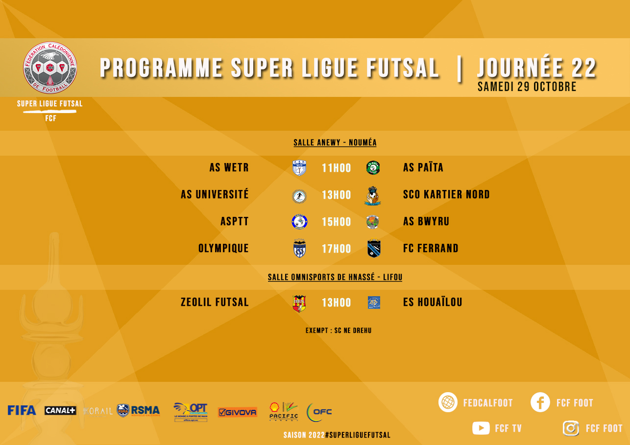 "Der des Ders" pour la SUPER LIGUE FUTSAL 2022 | J22 = Programme / Classement + LIVE VIDEO (ce samedi 15H00)