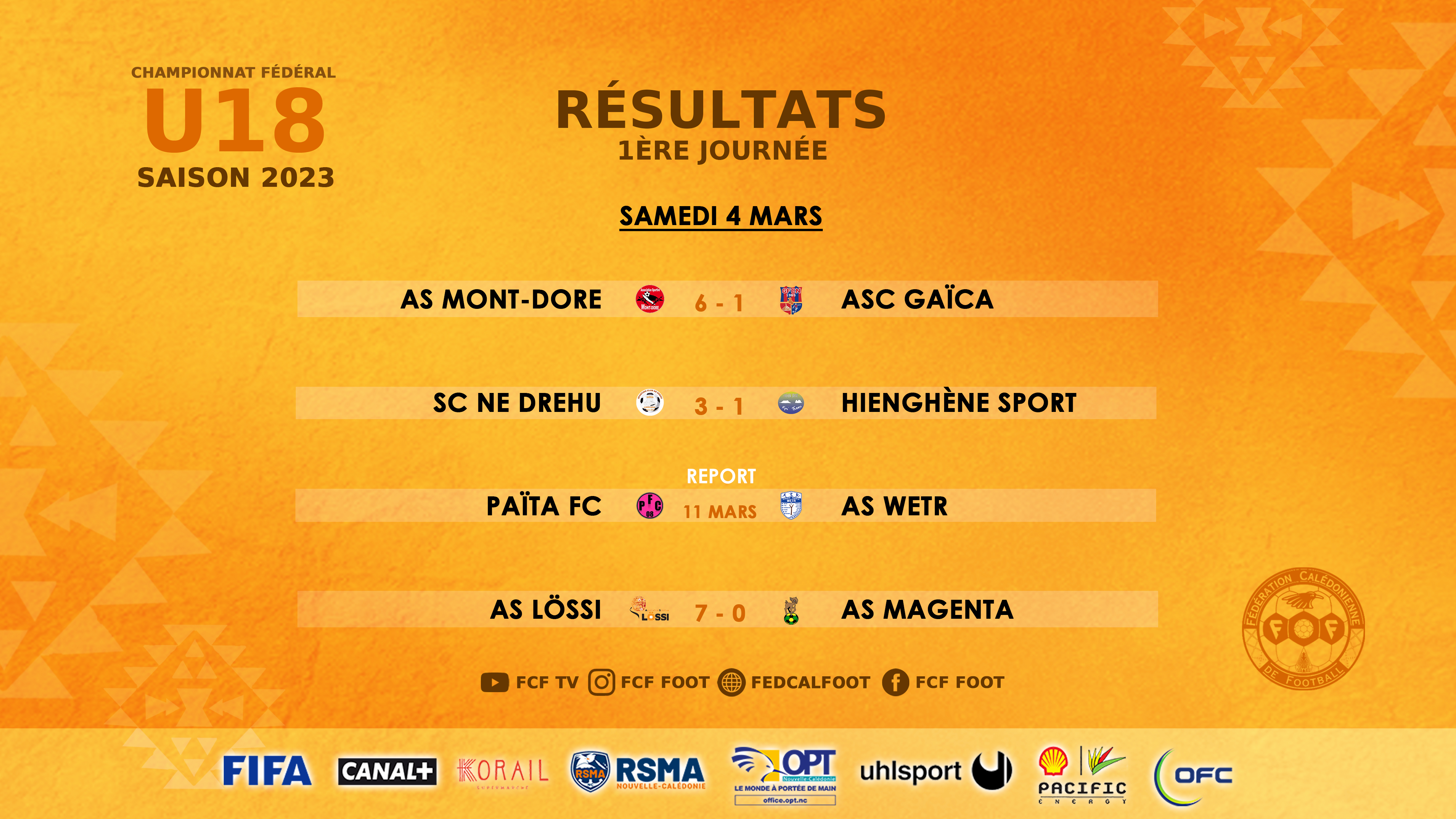 Résultats - Classements | SUPER LIGUE J1 + FUTSAL J1 + U18 FCF