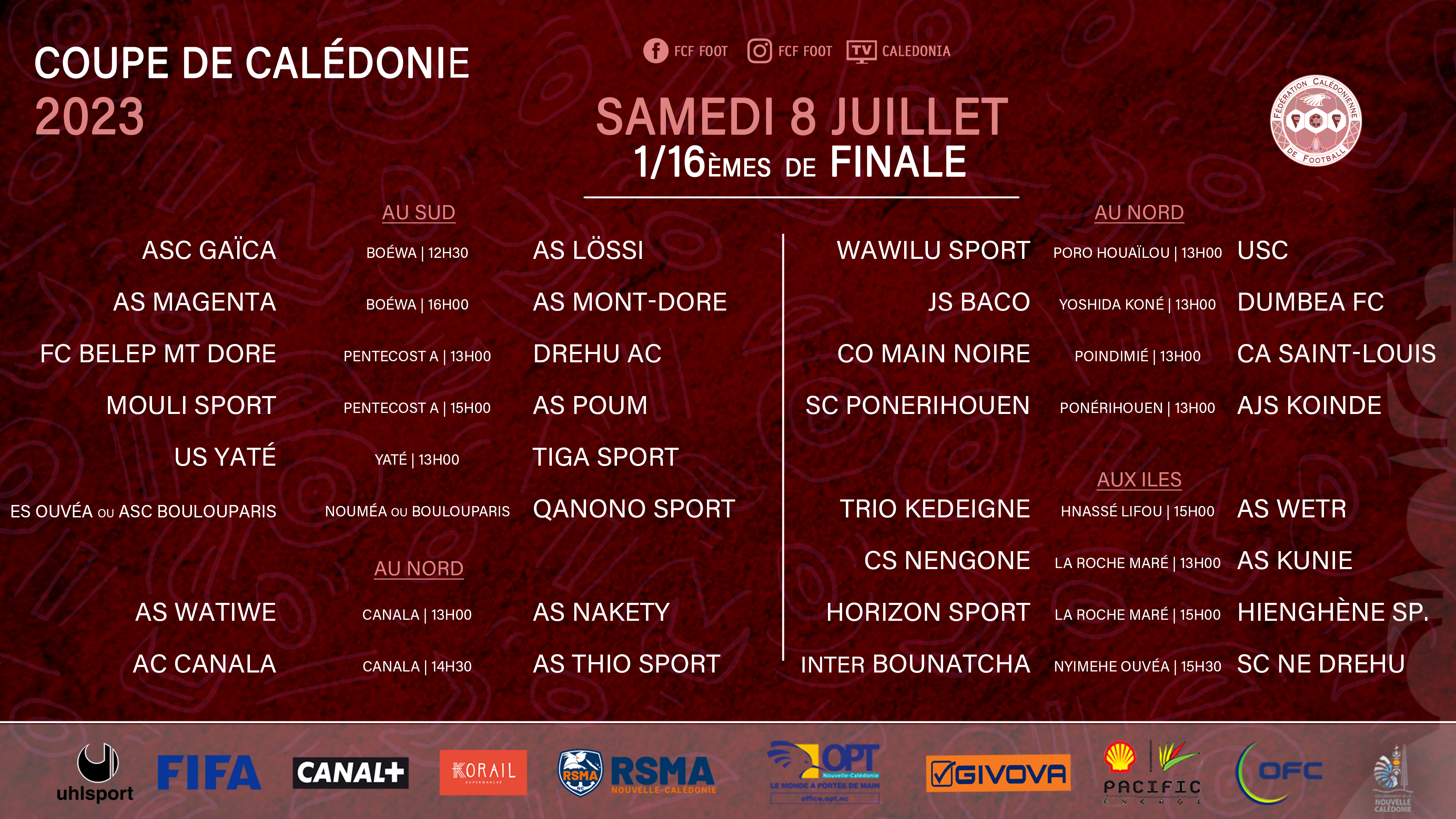 La programmation des 1/16ème de finale est connue | COUPE DE CALEDONIE