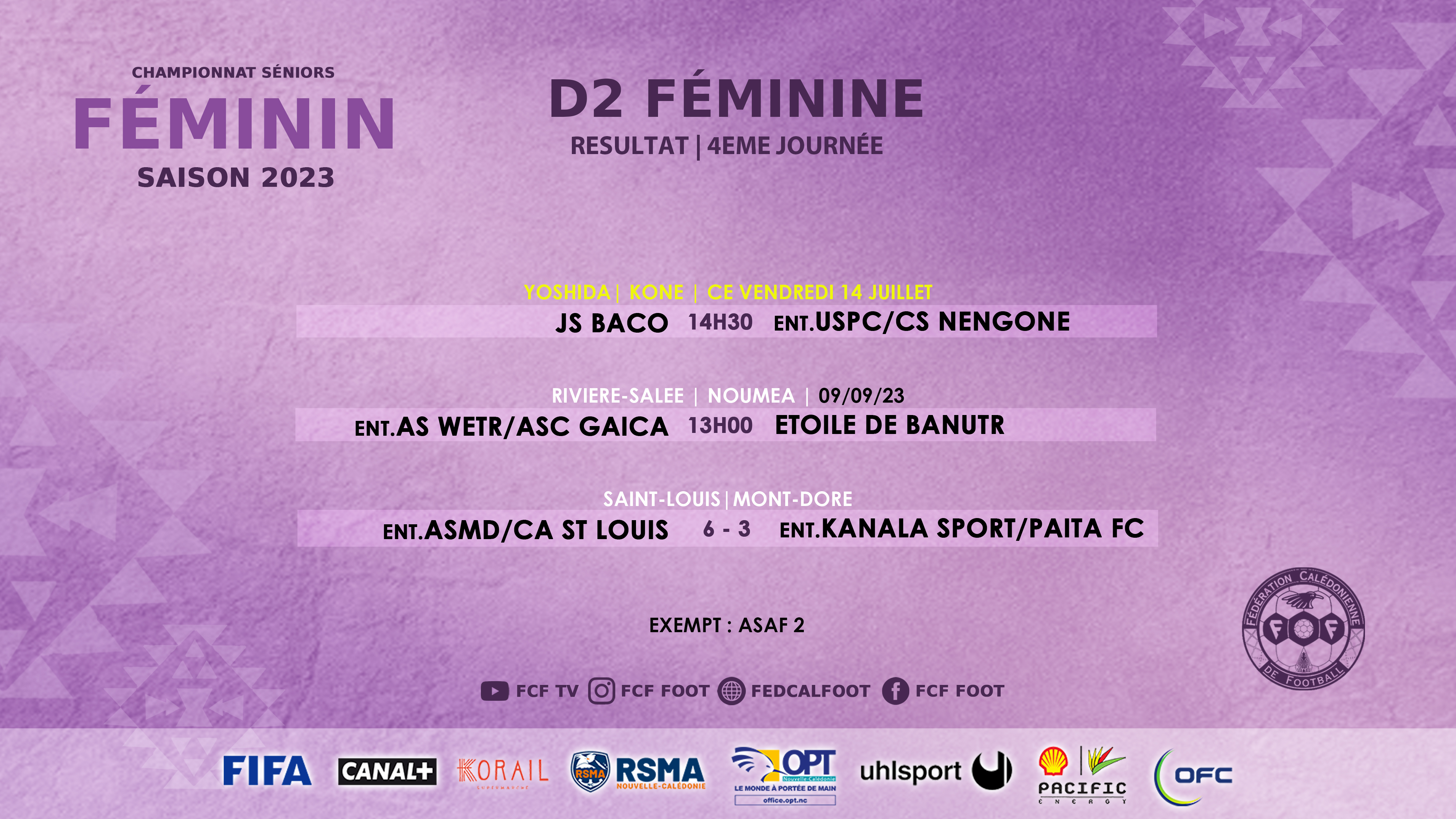Programme FCF du week-end | SUPER LIGUE FUTSAL (J14) + SUPER LIGUE (J15 / TV) + D2 Féminine + COUPE U18 (Tour 5)