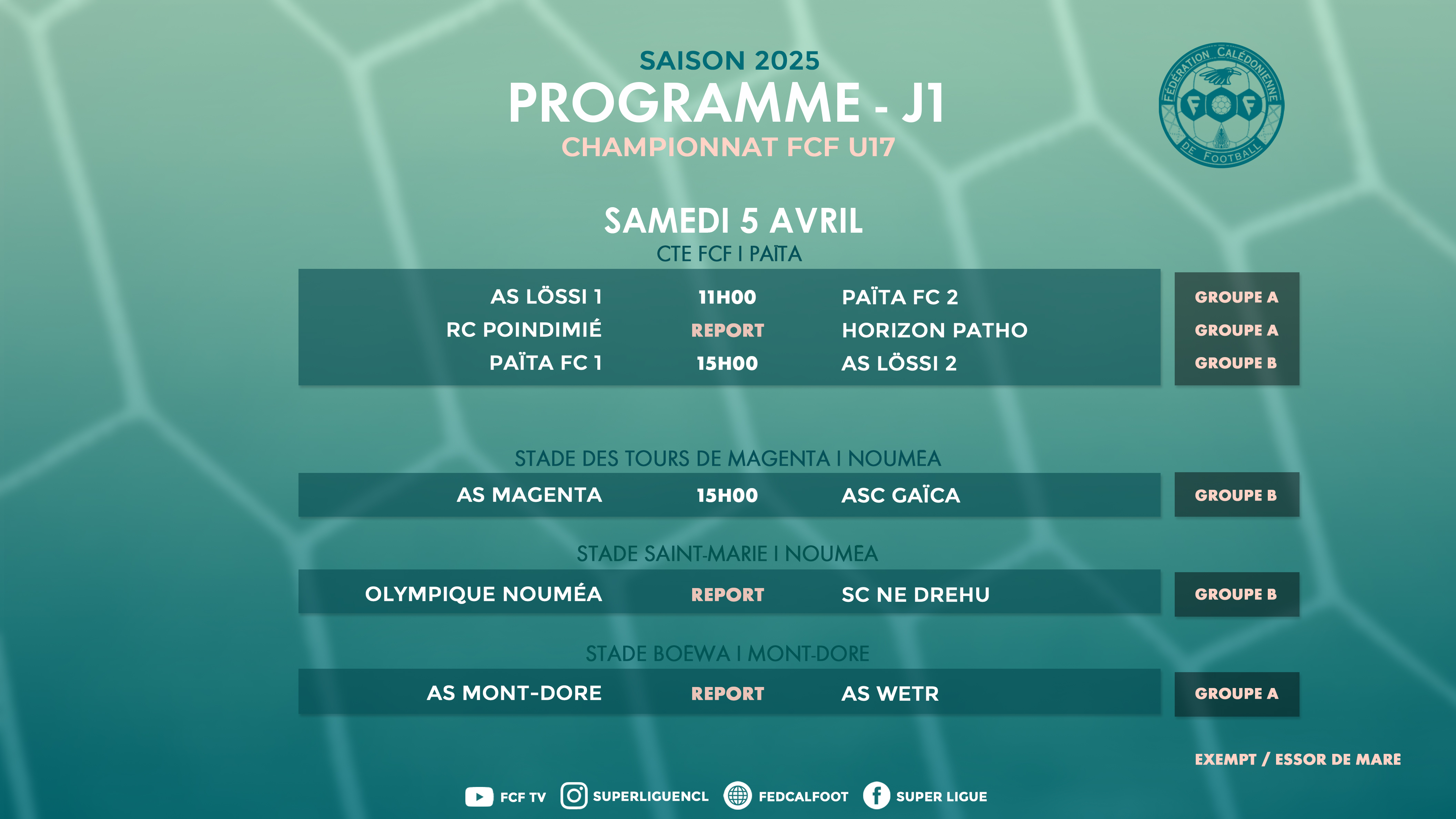 Les U17 fédéraux lancent la reprise | Saison 2025 = coup d'envoi ce SAMEDI 5 AVRIL (avec 3 reports de matchs)