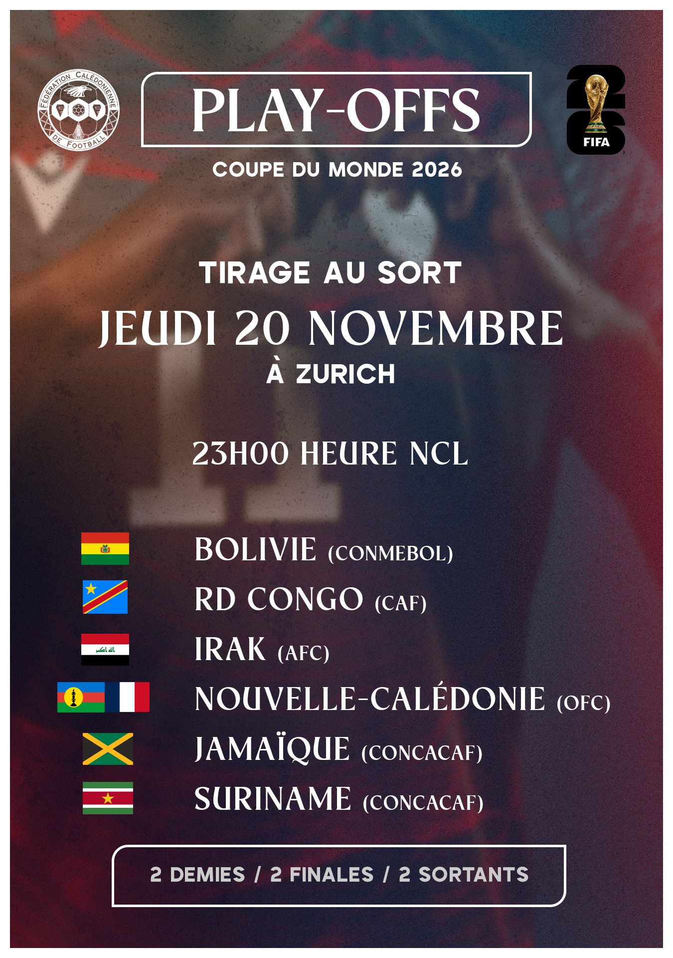 La CALÉDONIE jouera soit la JAMAÏQUE ou le SURINAME en demie [PLAY-OFFS COUPE DU MONDE] = TIRAGE ce JEUDI [23H00]