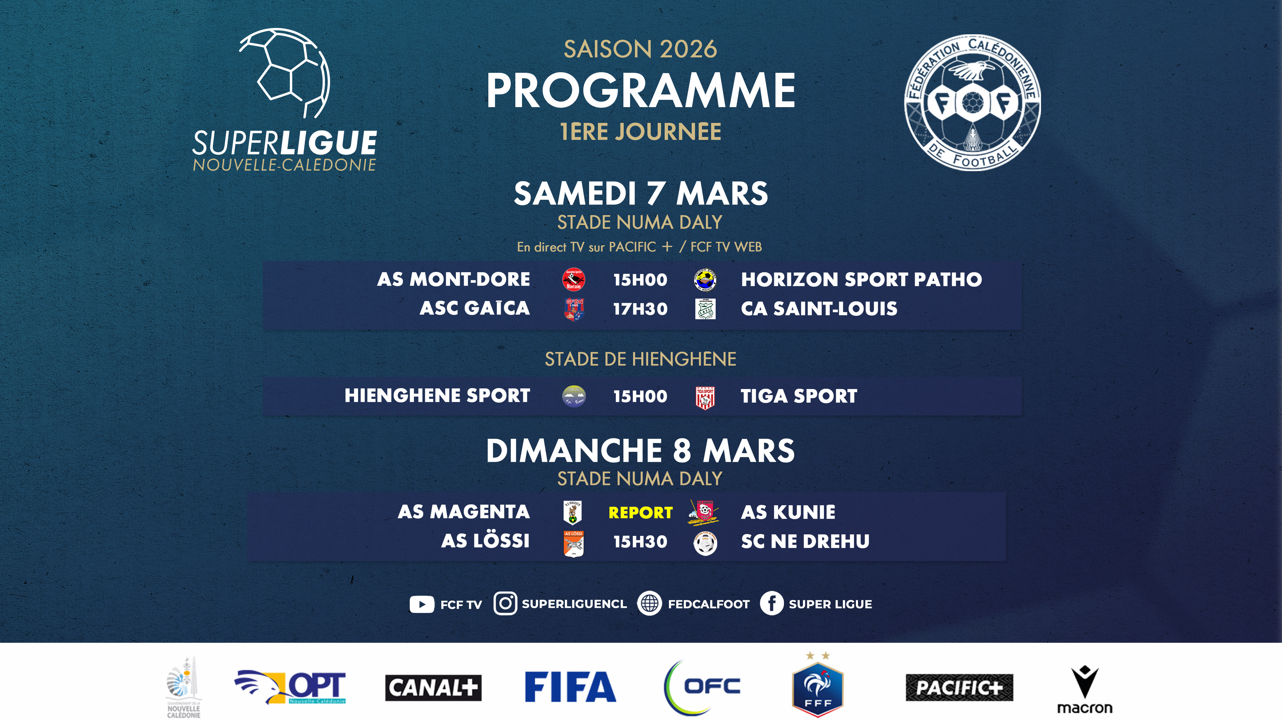 MAGENTA vs KUNIE reporté, MONT-DORE vs HORIZON avancé à samedi | SUPER LIGUE - REPRISE (Programme J1)