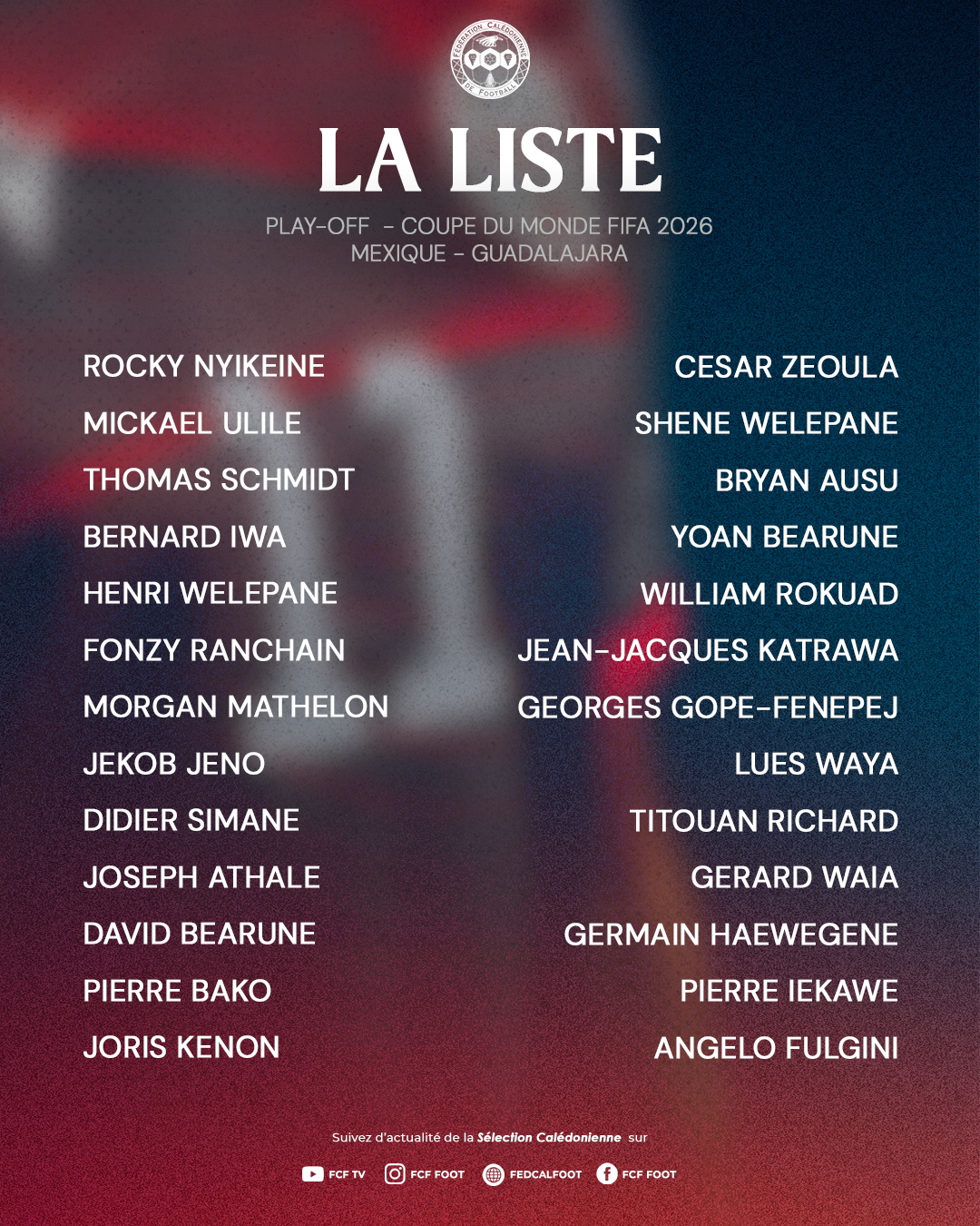 La LISTE des 26 CAGOUS pour le MEXIQUE [officiel]