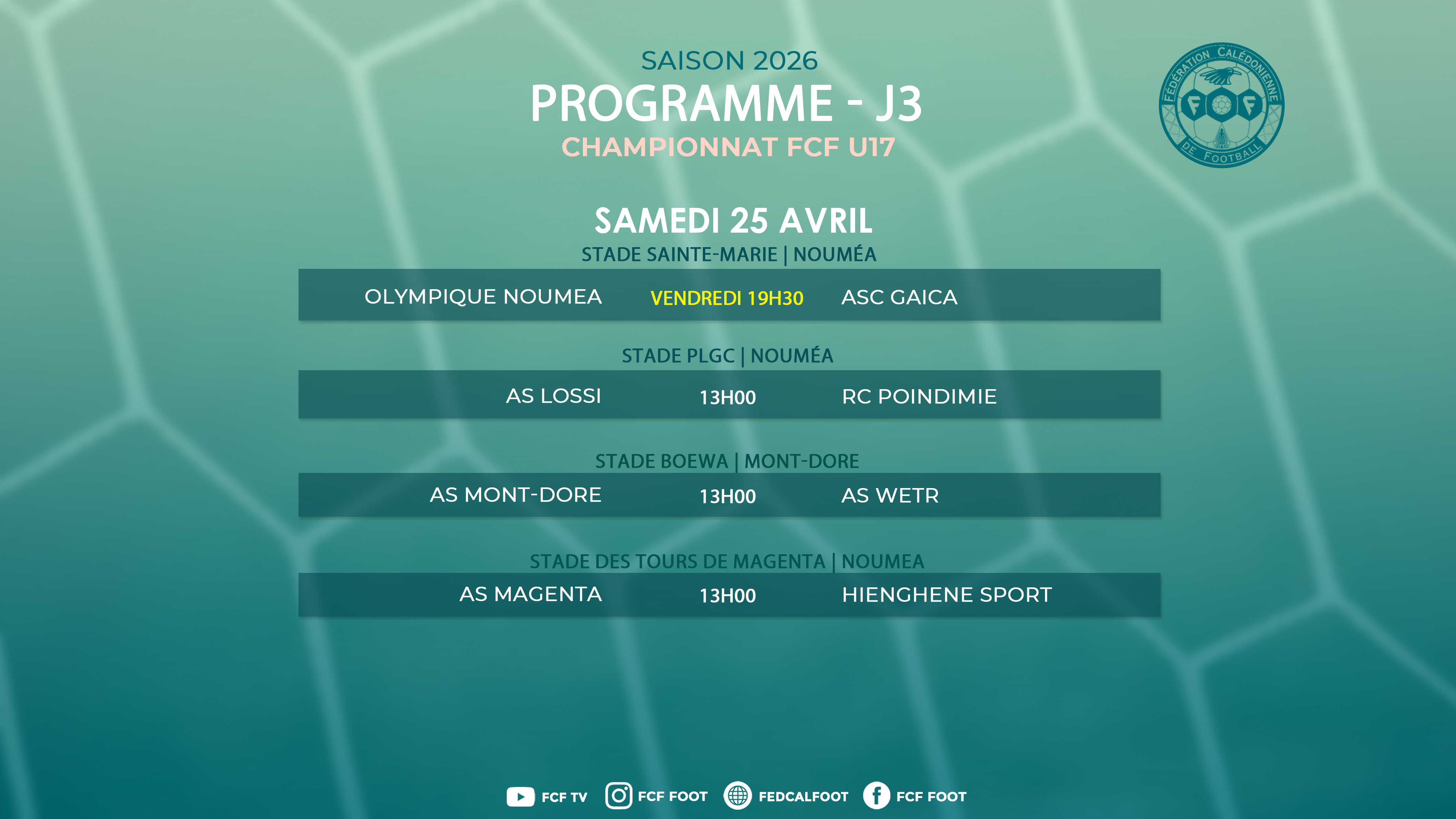 Programme du week-end = Super Ligue J6 + Super Ligue FUTSAL J2 + U17 Fédéral J3