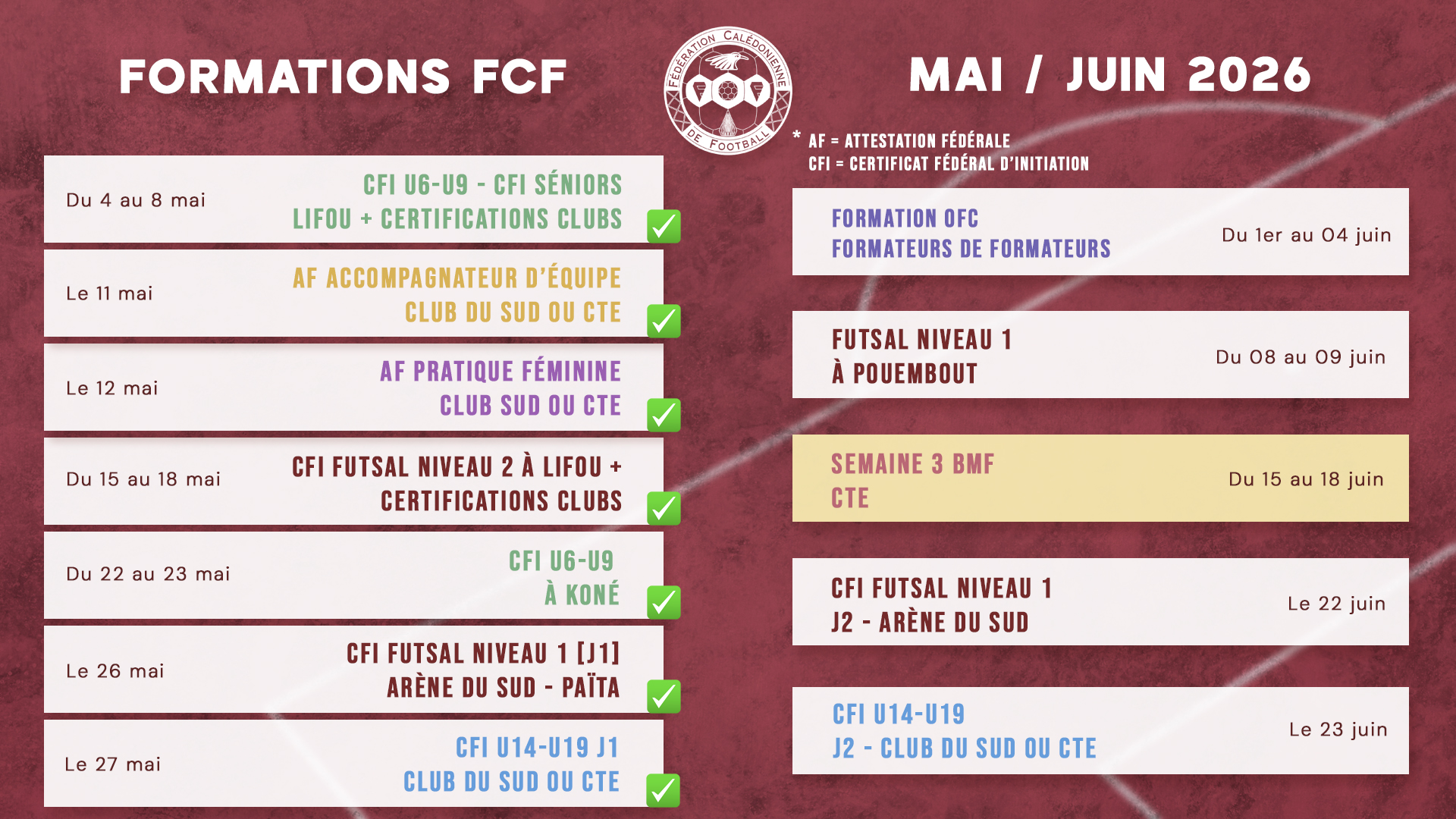 À FOND LES FORMATIONS | CALENDRIER des FORMATIONS D'ÉDUCATEURS / ENTRAINEURS (juin)