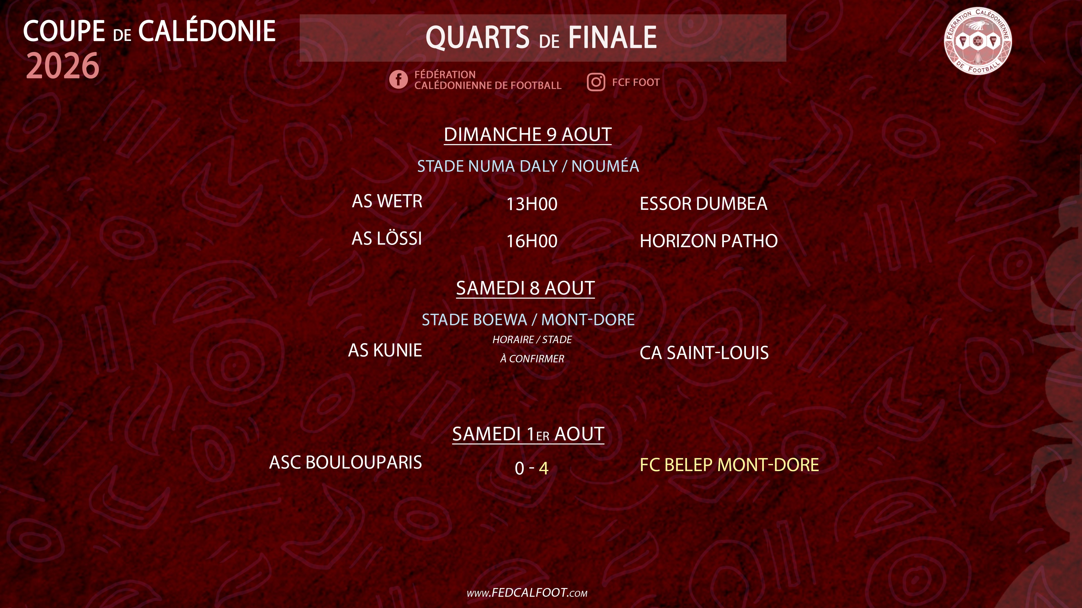 La suite des QUARTS de finale ces samedi 8 et dimanche 9 août | COUPE DE CALÉDONIE